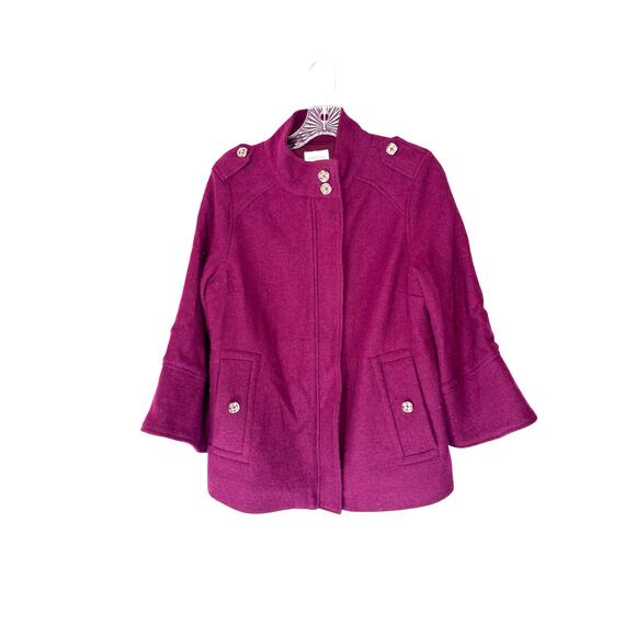 Chico's Wool Coat Burgundy Mock Neck Outdoor Dressy Casual Office Size Small Pet - Picture 1 of 12